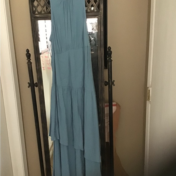 Sleeveless Tiered Asymmetric Midi Dress In Blue Heaven - Picture 2 of 2